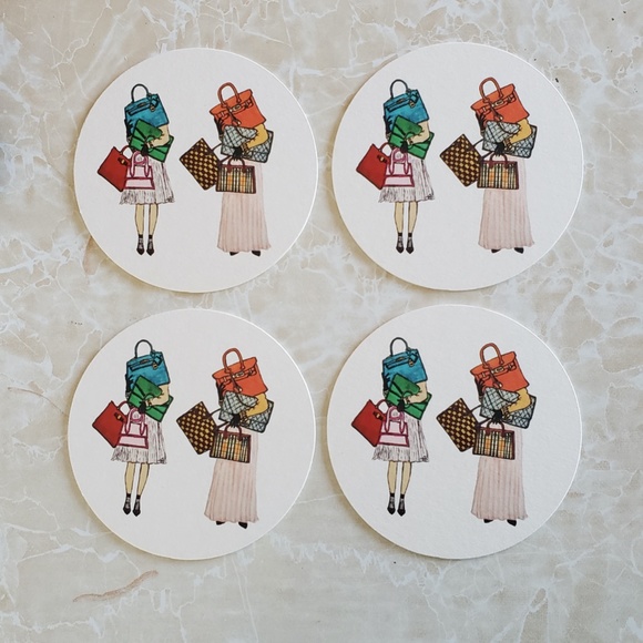 NWT Fashion Coasters Set of 4 Cute Hand Drawn Unique Handbag Sketches - Picture 10 of 11